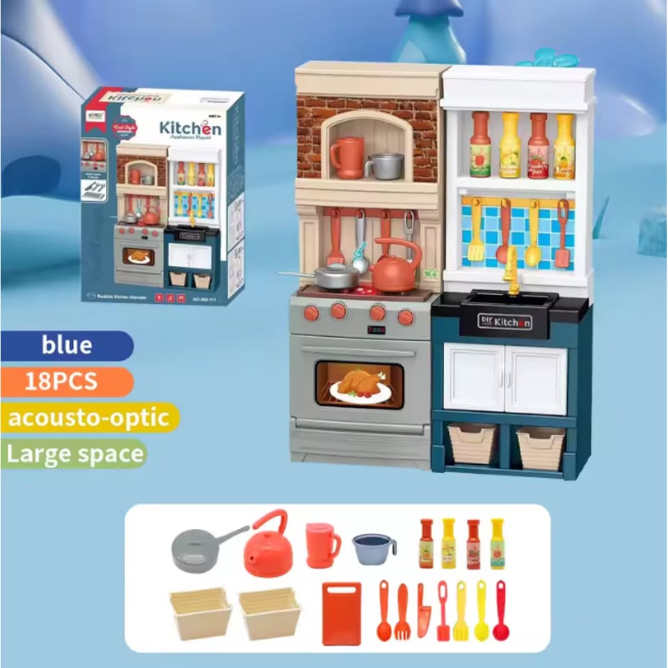 18Pcs Pretend Play Kids Mini Kitchen Set - Blue