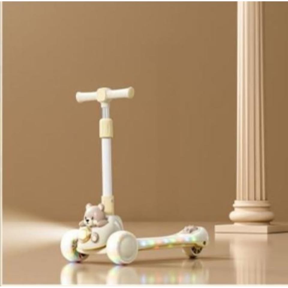 Bear Adjustable Height Kids Scooter With Light & Music - Beige