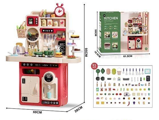 93Pcs Large Pretend Play Kitchen With Light & Sound - Pink