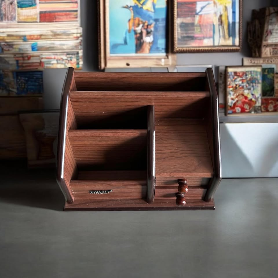 20cm Wooden Pen Holder With Draws