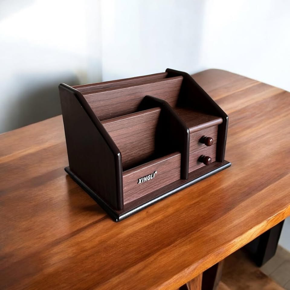20cm Wooden Pen Holder With Draws
