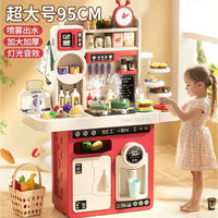 93Pcs Large Pretend Play Kitchen With Light & Sound - Pink