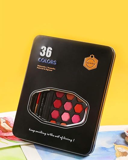 36Pcs Solid Water Colors Tin Box
