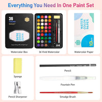36Pcs Solid Water Colors Tin Box