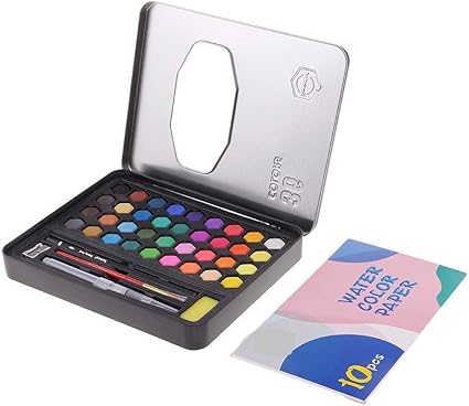 36Pcs Solid Water Colors Tin Box