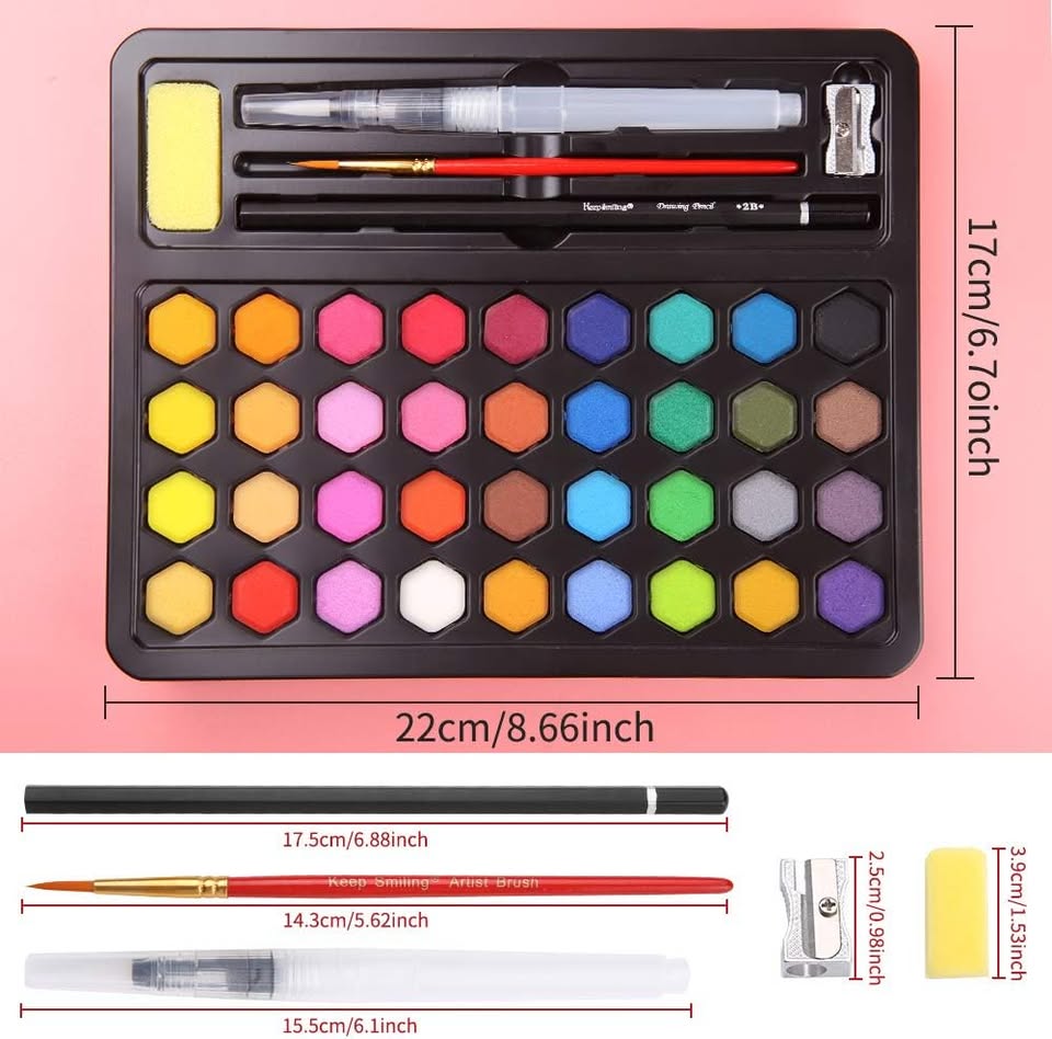 36Pcs Solid Water Colors Tin Box