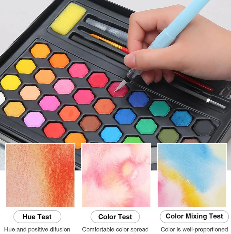 36Pcs Solid Water Colors Tin Box
