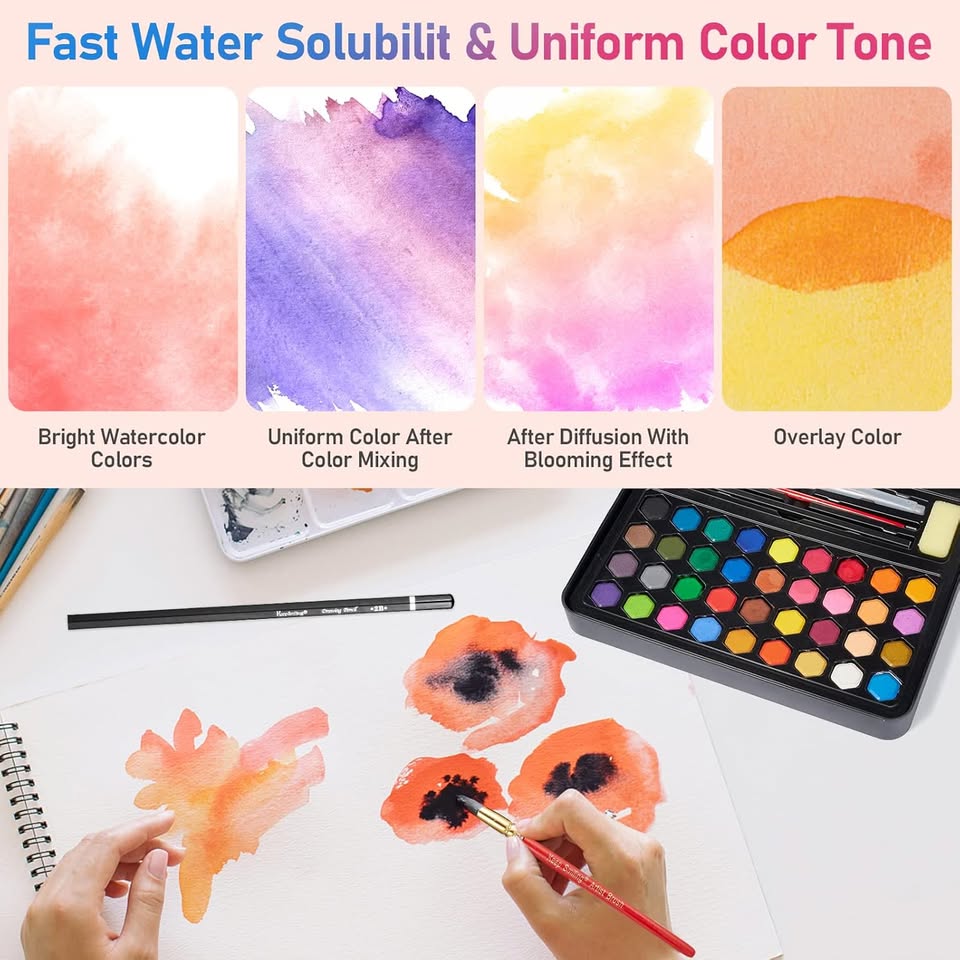 36Pcs Solid Water Colors Tin Box