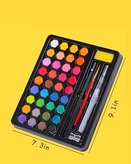 36Pcs Solid Water Colors Tin Box