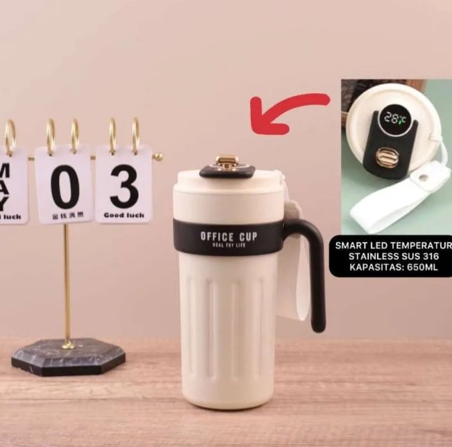 650ml Stainless Steel Temperature Display Coffee Cup - Black