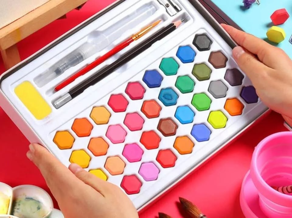 36Pcs Solid Water Colors Tin Box