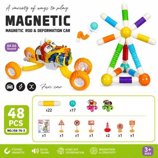 48Pcs Magnetic Pop Sticks Building Blocks With Deformation Car