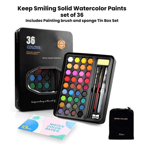 36Pcs Solid Water Colors Tin Box