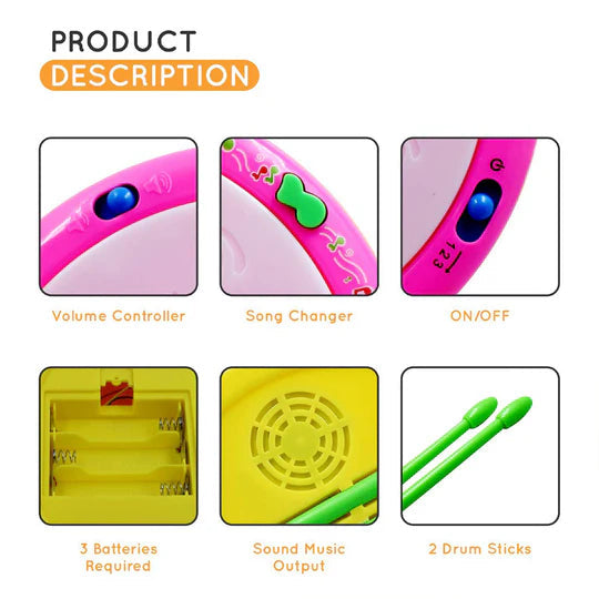 Multi-Coloured Flash Musical Drum Toy
