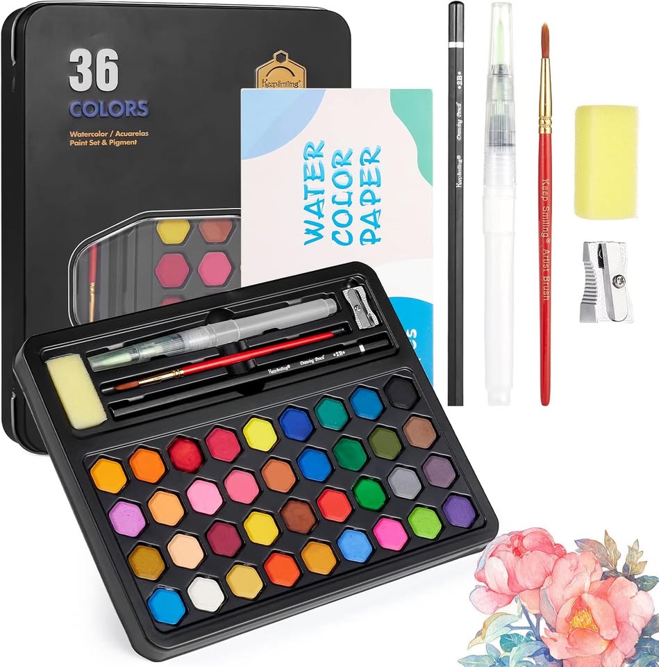 36Pcs Solid Water Colors Tin Box