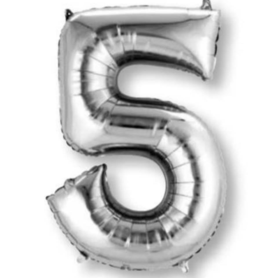 16" Silver Number 5 Foil Balloon - 10Pcs