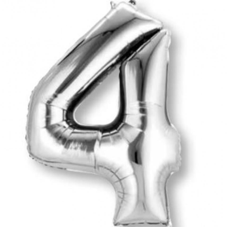 16" Silver Number 4 Foil Balloon - 10Pcs