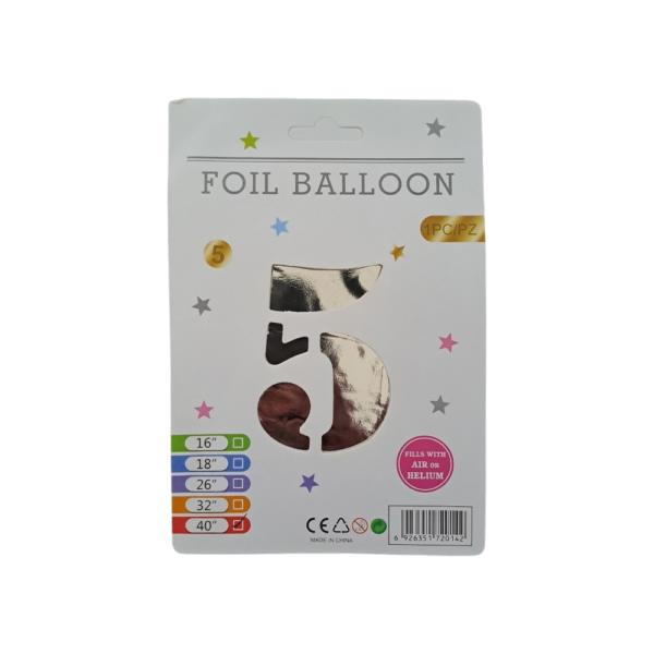 16" Silver Number 5 Foil Balloon - 10Pcs