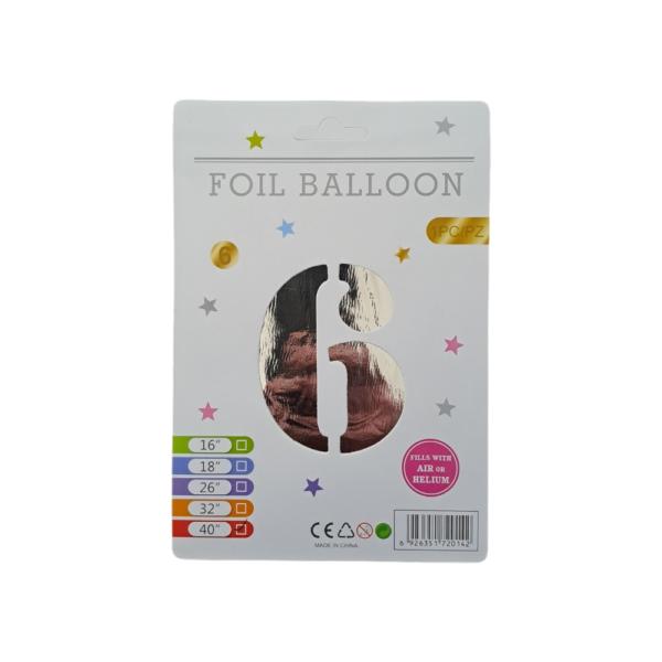 16" Silver Number 6 Foil Balloon - 10Pcs