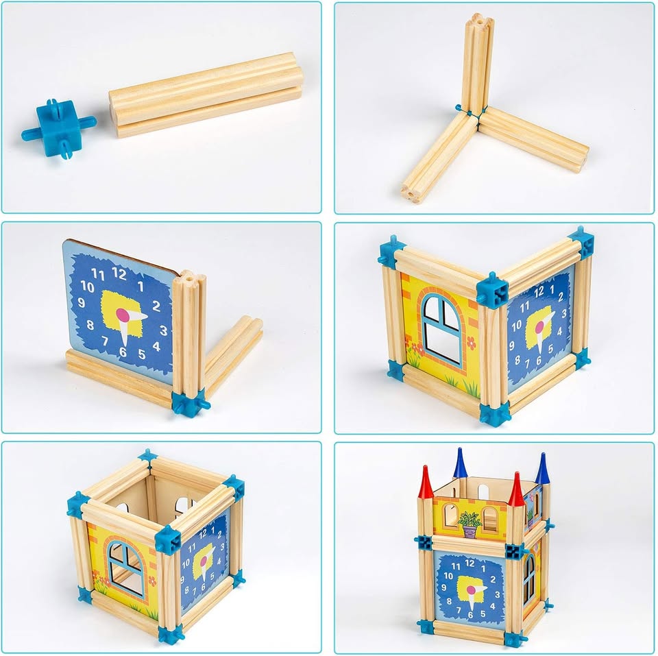 128Pcs Wooden Architecture Castle Building Blocks