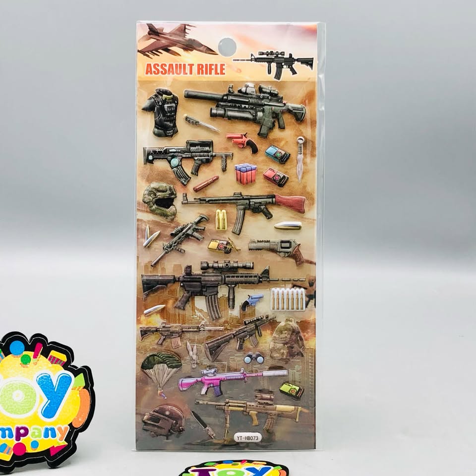 3D Assault Rifle Themed Sticker - 1Pc