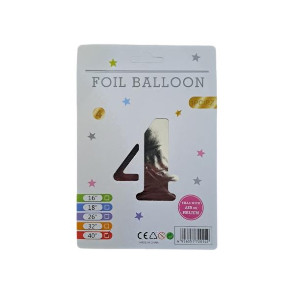16" Silver Number 4 Foil Balloon - 10Pcs