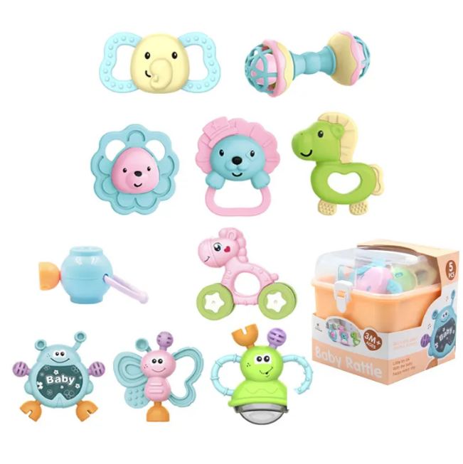 5Pcs Premium Baby Animal Rattles & Teether Set - Assortment