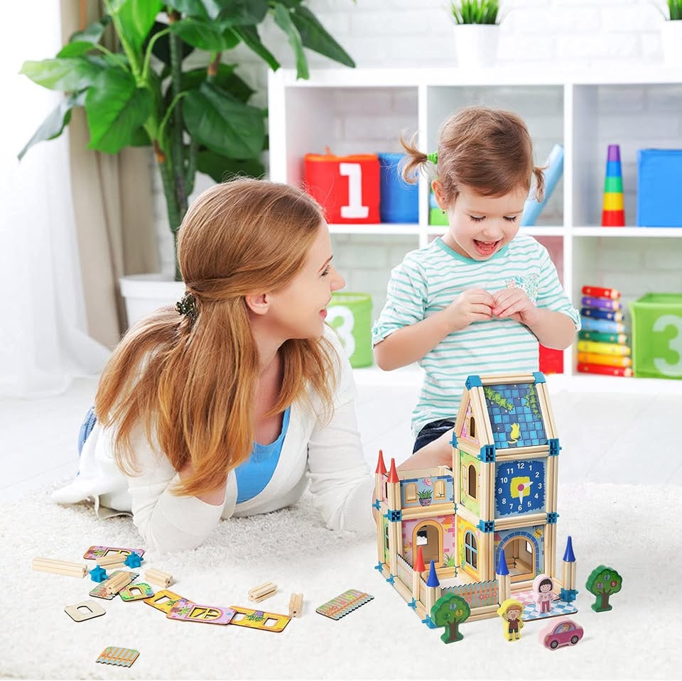 128Pcs Wooden Architecture Castle Building Blocks