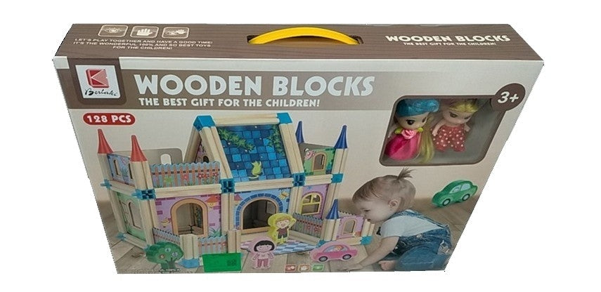 128Pcs Wooden Architecture Castle Building Blocks