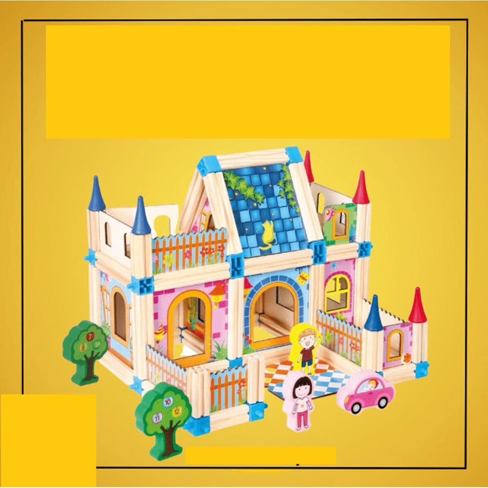 128Pcs Wooden Architecture Castle Building Blocks