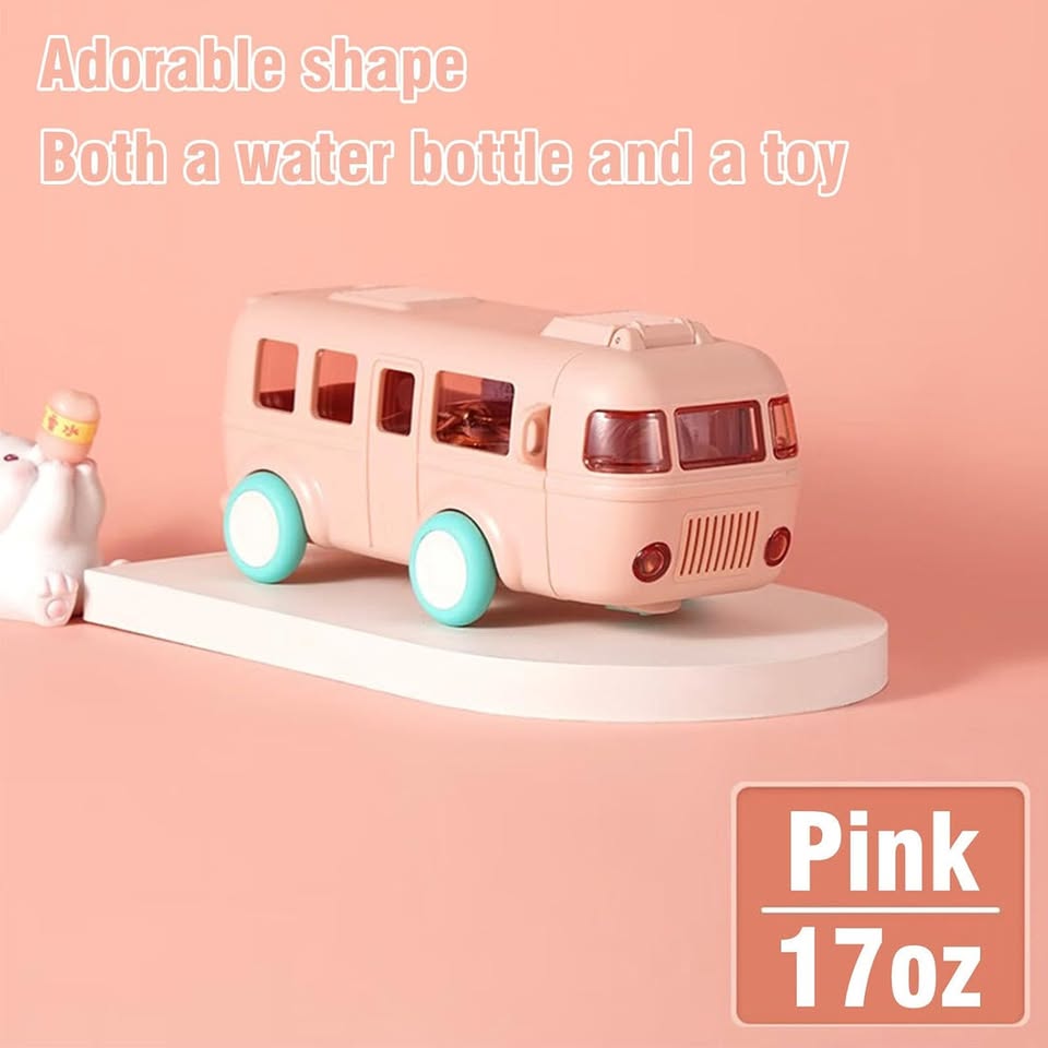 500ml Premium Cute Bus Design Kids Water Bottle - Pink