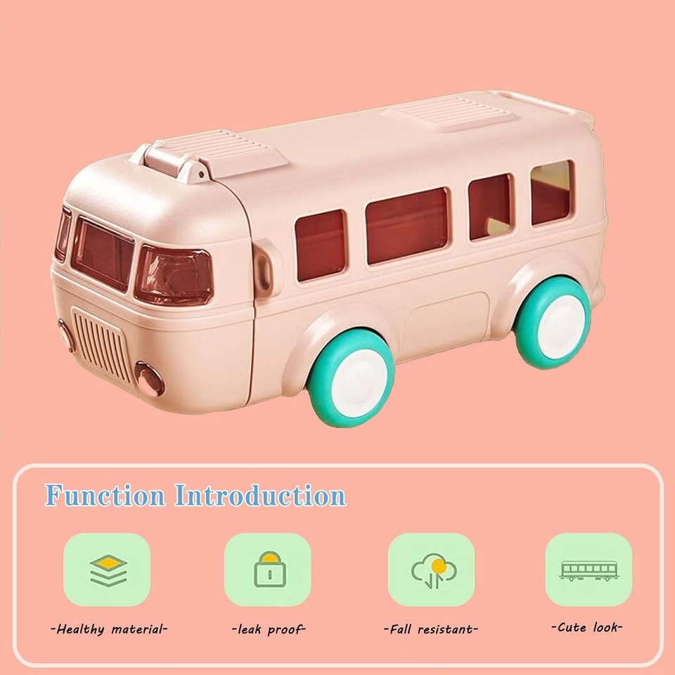 500ml Premium Cute Bus Design Kids Water Bottle - Pink