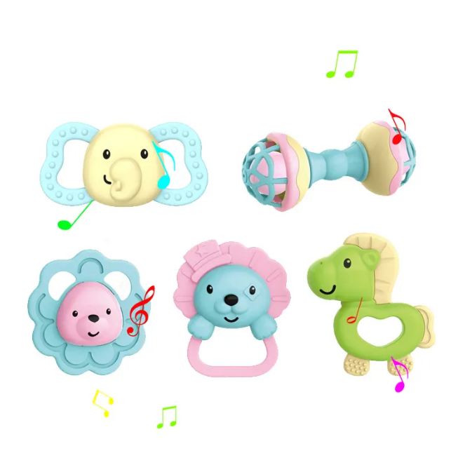 5Pcs Premium Baby Animal Rattles & Teether Set - Assortment