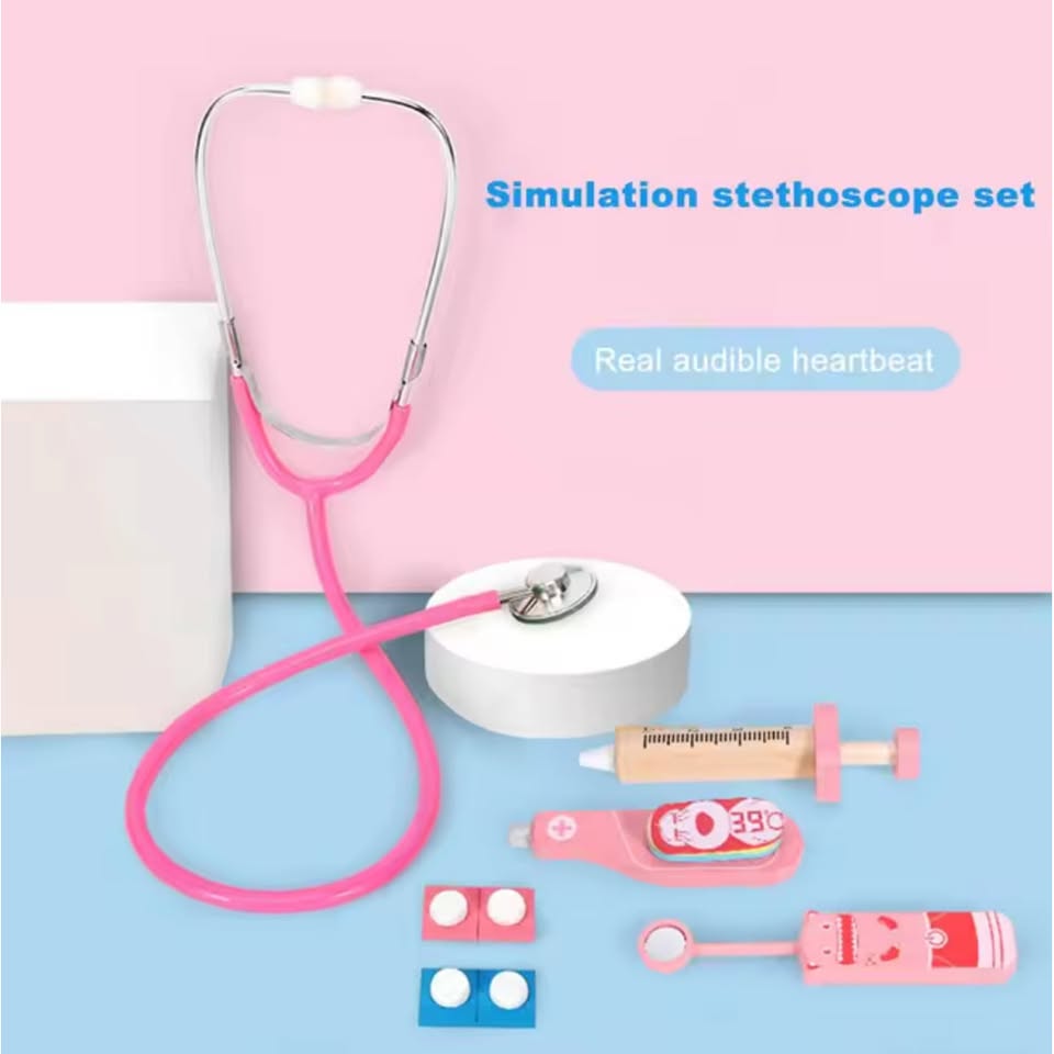 12Pcs Wooden Kids Doctor Set - Pink