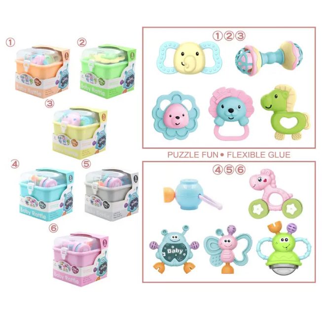 5Pcs Premium Baby Animal Rattles & Teether Set - Assortment