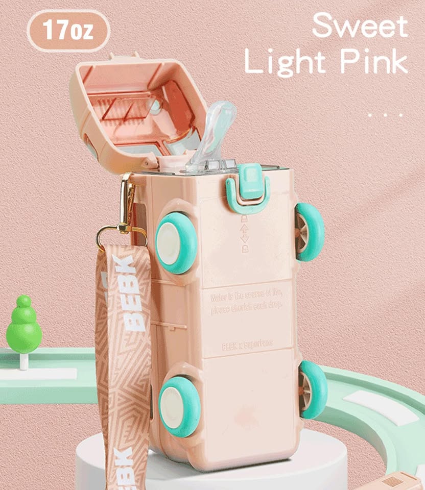 500ml Premium Cute Bus Design Kids Water Bottle - Pink