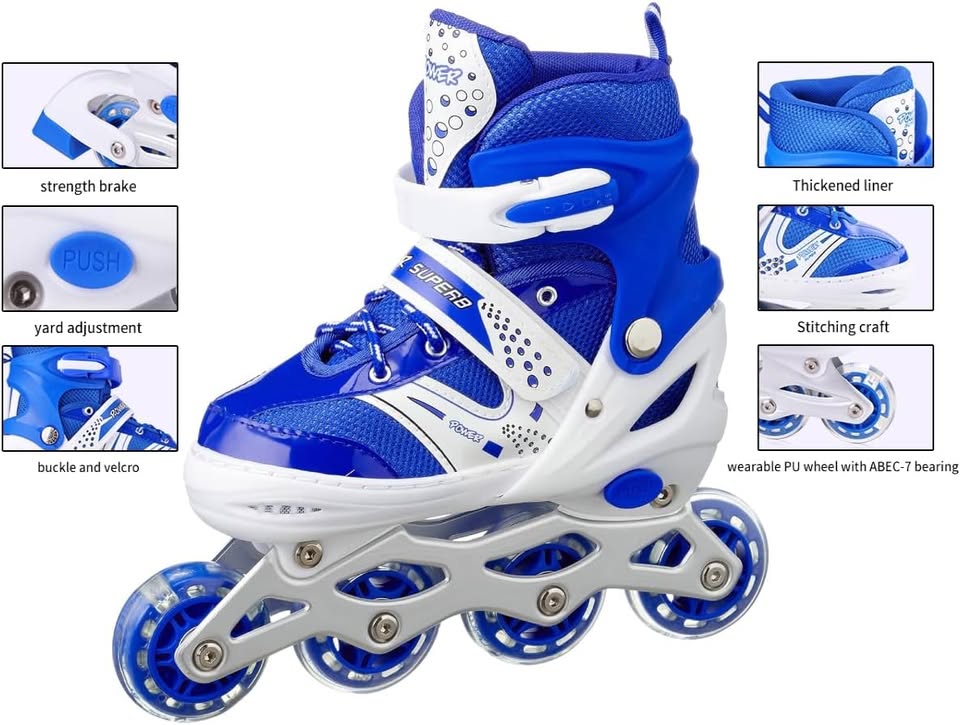 8* Inches Kids Four Wheel Roller Skating Shoes - Blue