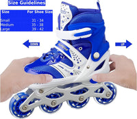 8* Inches Kids Four Wheel Roller Skating Shoes - Blue
