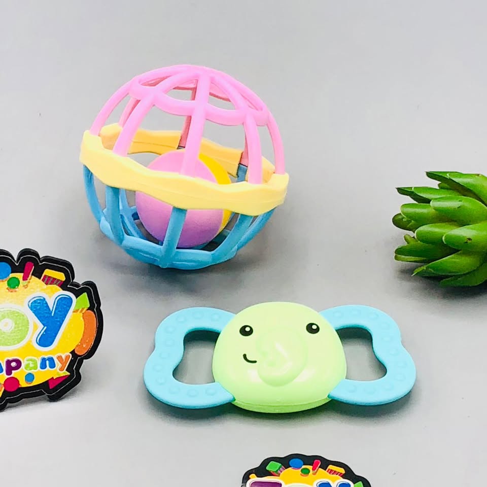 10Pcs Premium Baby Animal Rattles & Teether Set - Pink
