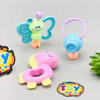 10Pcs Premium Baby Animal Rattles & Teether Set - Pink