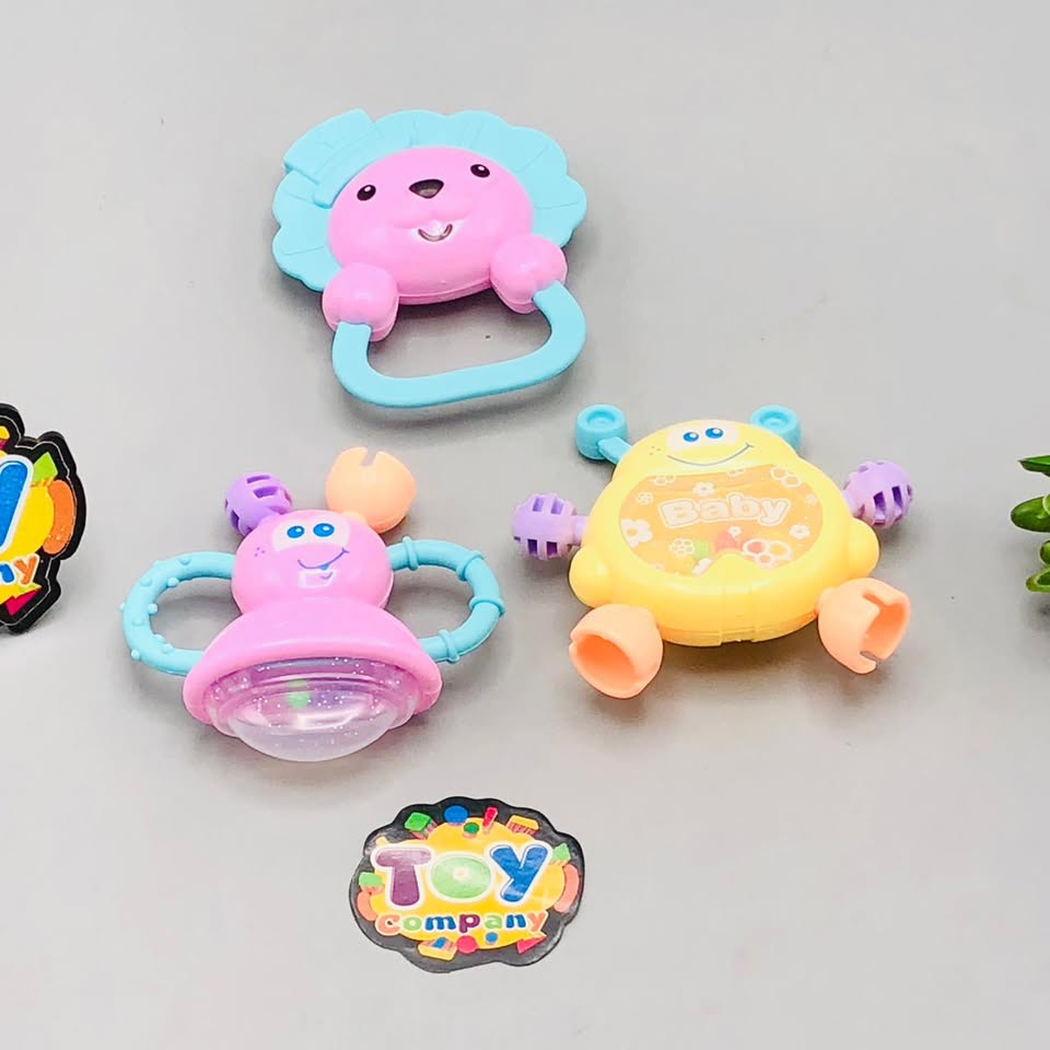 10Pcs Premium Baby Animal Rattles & Teether Set - Pink