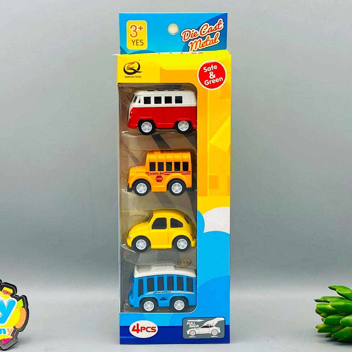 4Pc Diecast Mini Pullback School Vehicles