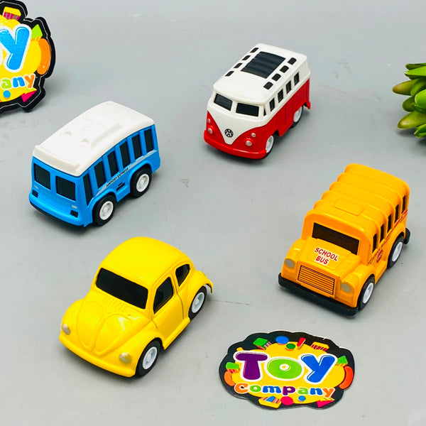 4Pc Diecast Mini Pullback School Vehicles