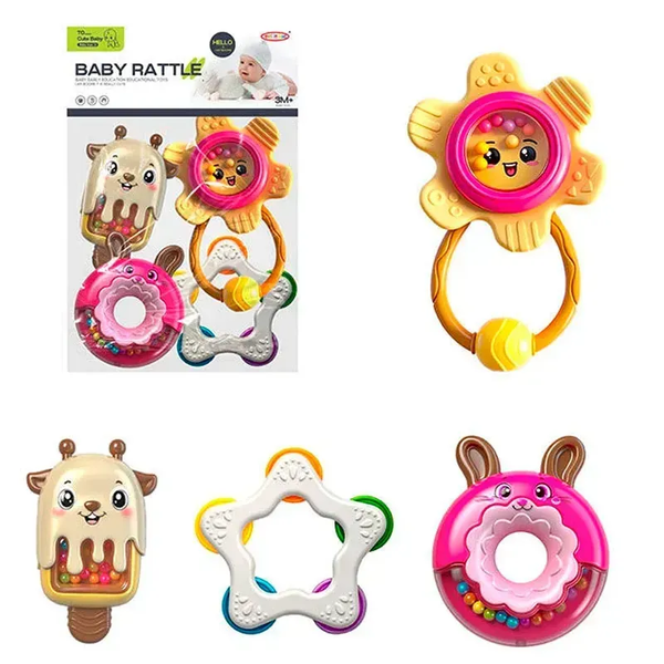 4Pcs Baby Premium Rattles & Teether Set
