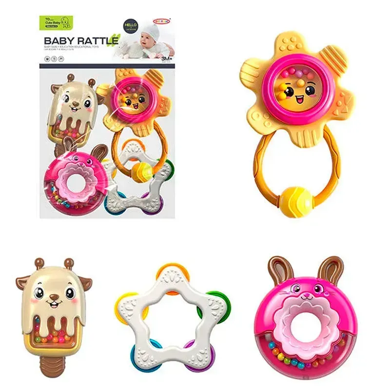 4Pcs Baby Premium Rattles & Teether Set