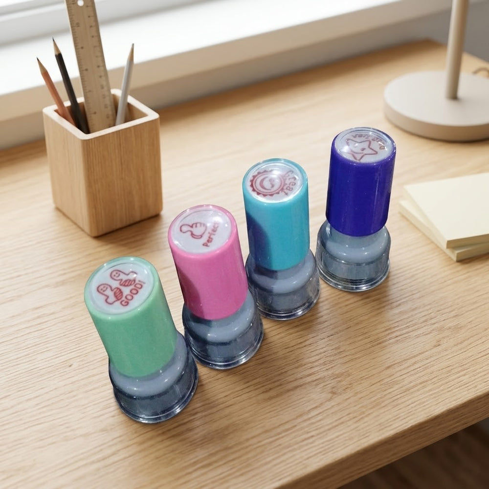 4Pcs Self Inking Kids Motivational Stamp Set