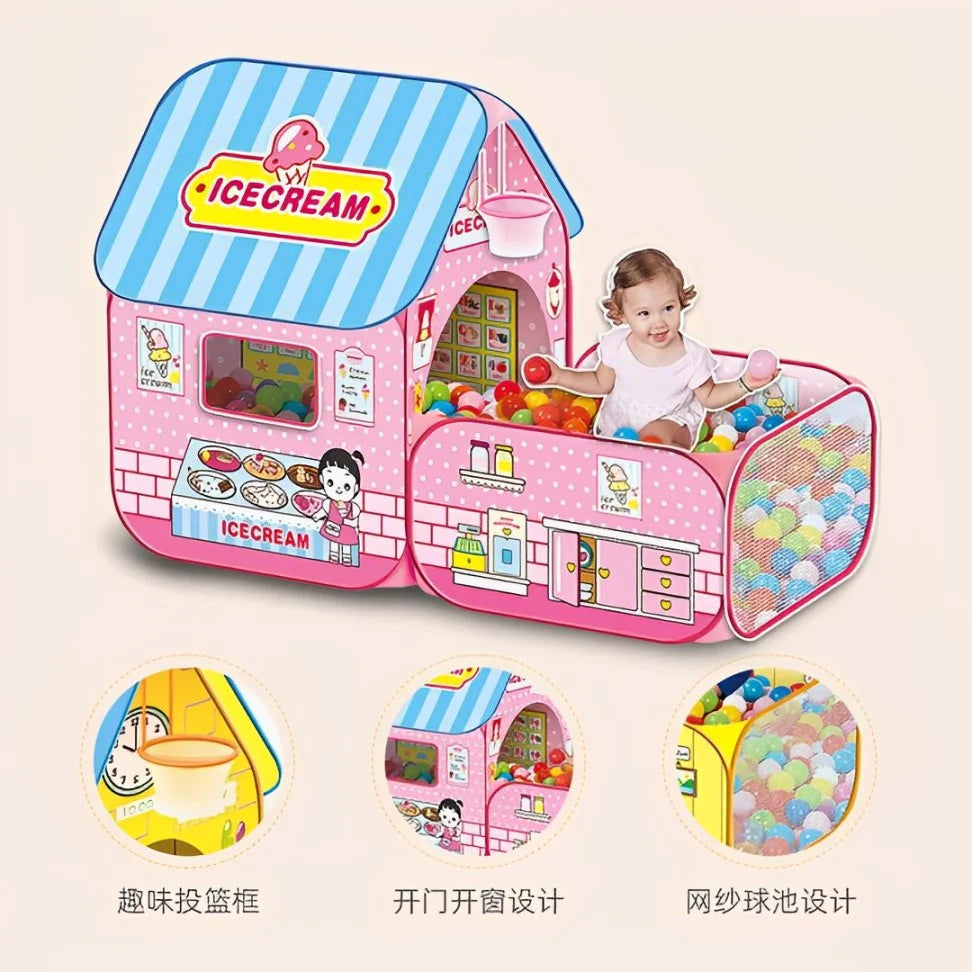 Pop-up Ice Cream Tent House For Kids With 5 Balls