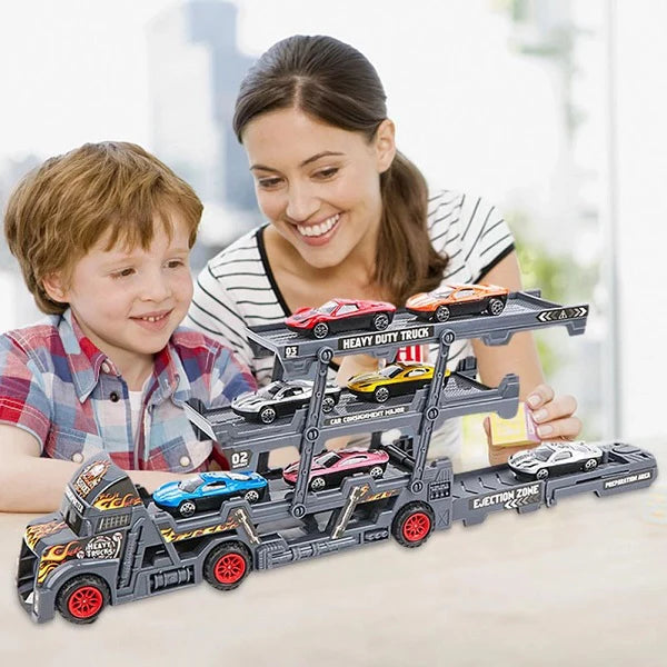 Foldable Car Launcher Transporter With 8Pcs Alloy Cars