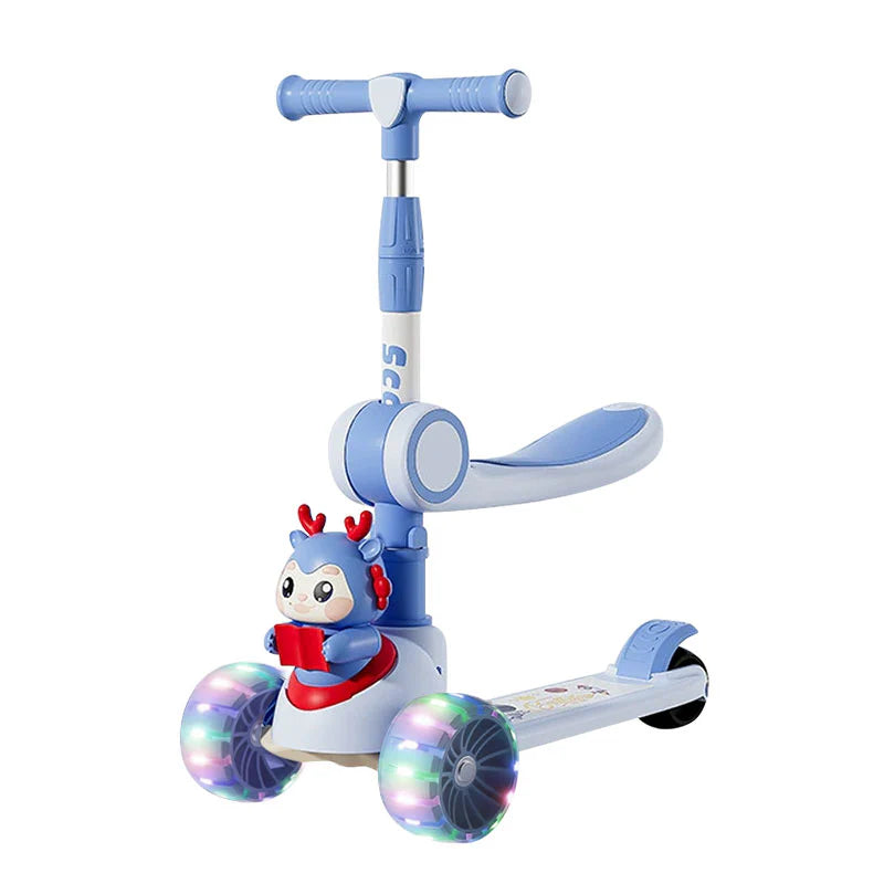 2in1 Deer Adjustable Height Kids Scooter With Light & Music - Blue