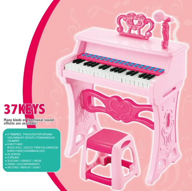 37 Keys Electronic Keyboard Piano With Microphone & Stool